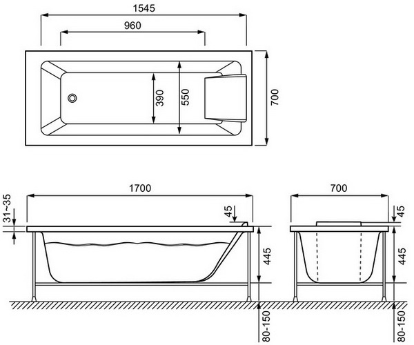 ванна акриловая JACOB DELAFON SOFA 170х70